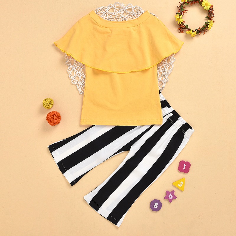 

lovely Sweet Striped Yellow Girl Two-piece Pants Set