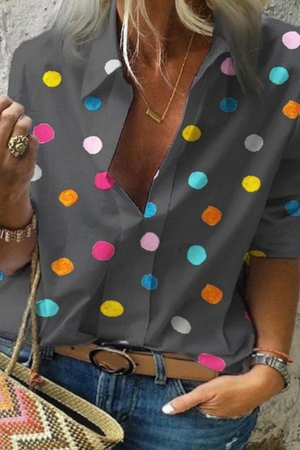 

lovely Casual Dot Print Grey Plus Size Shirt