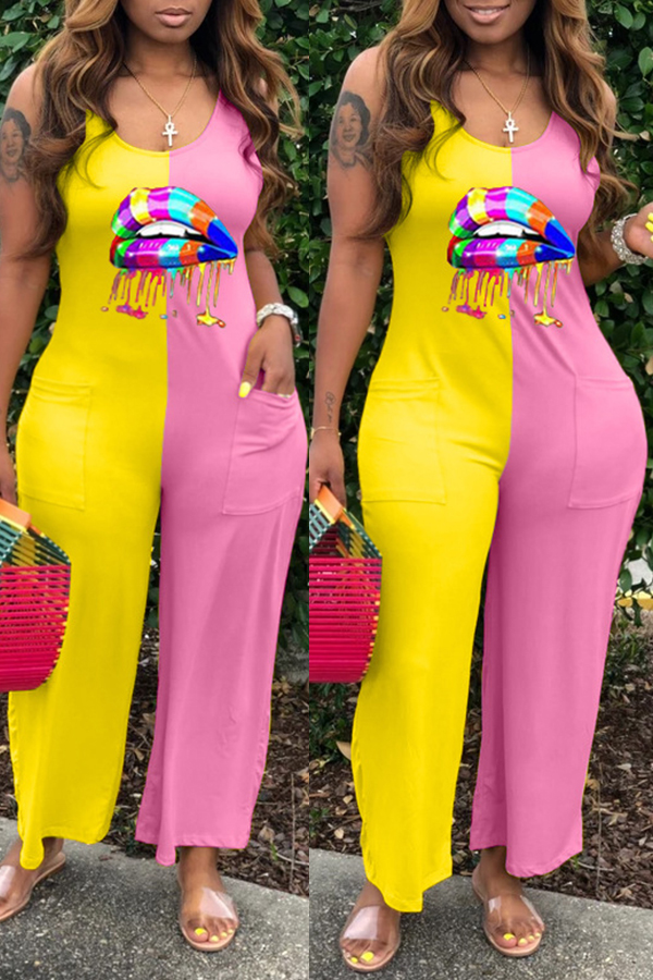 

lovely Trendy Patchwork Light Pink One-piece Jumpsuit