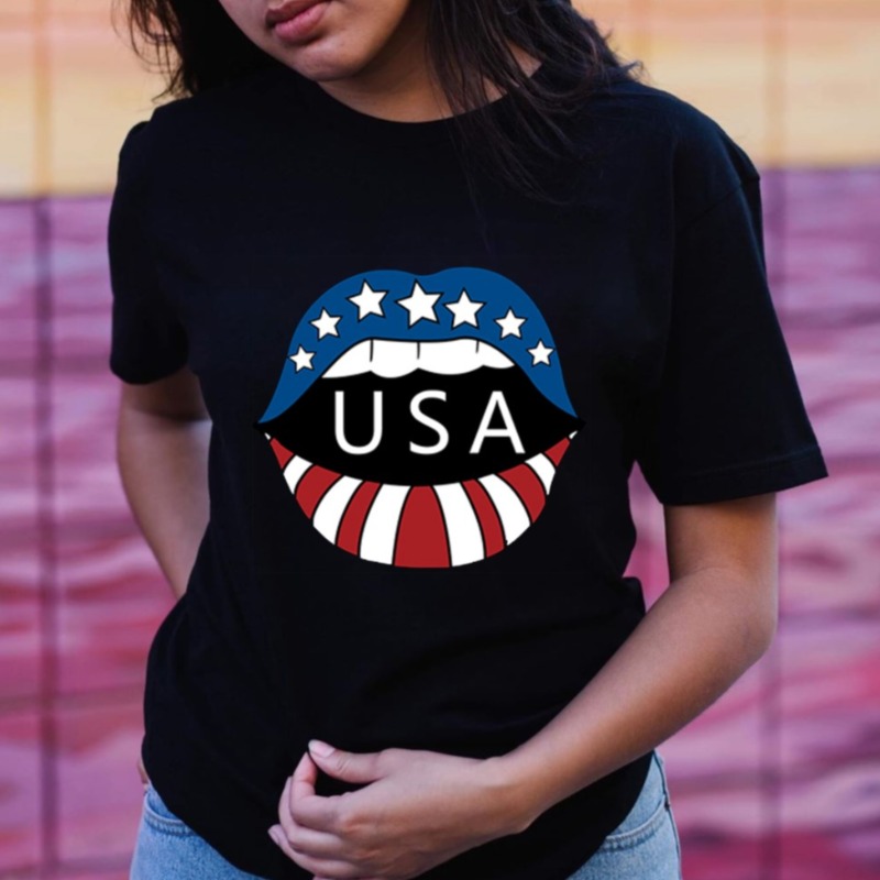

lovely Leisure O Neck Lip Print Black T-shirt