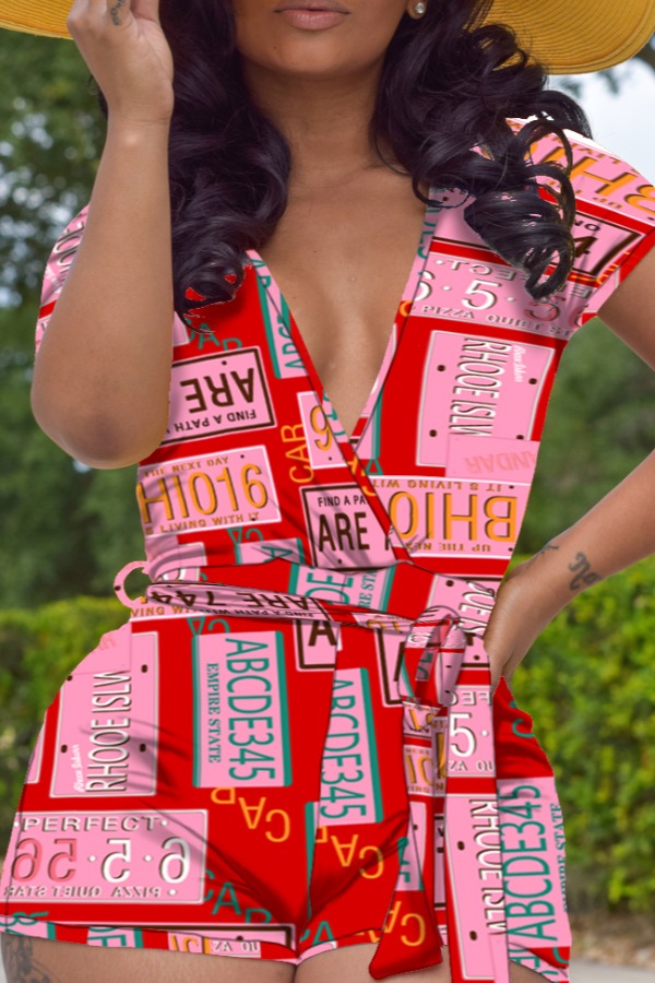 

lovely Stylish Letter Print Pink One-piece Romper