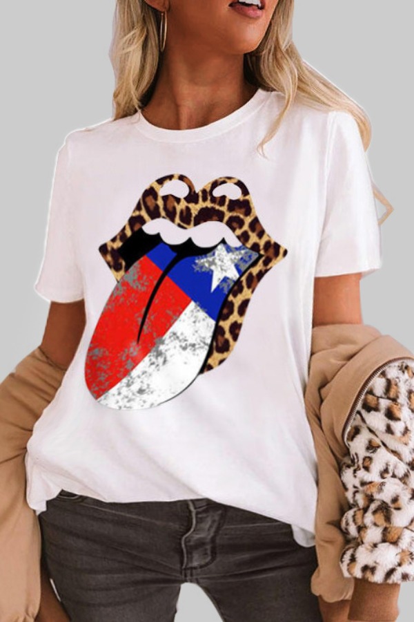 

lovely Casual Lip Print White Plus Size T-shirt