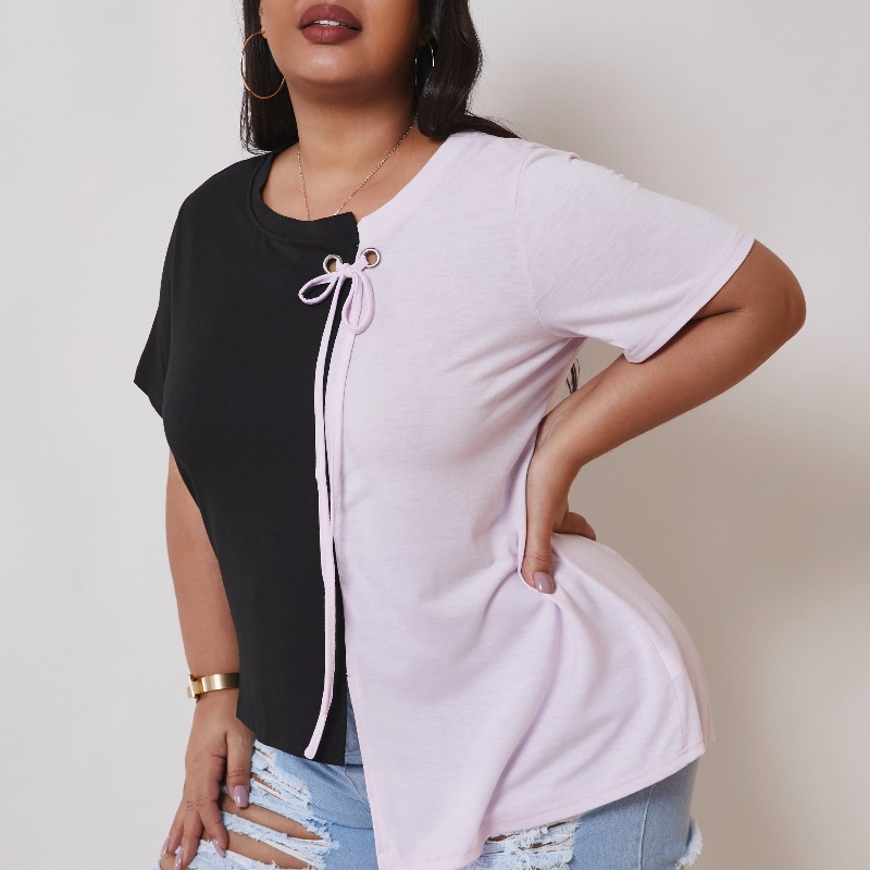 

lovely Casual Patchwork Black Plus Size T-shirt