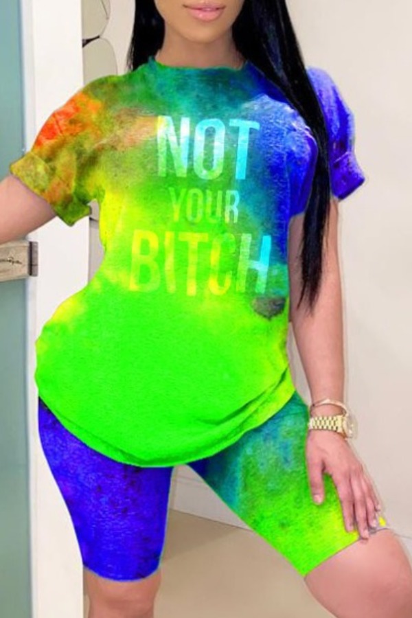 

lovely Stylish Tie-dye Green Two-piece Shorts Set