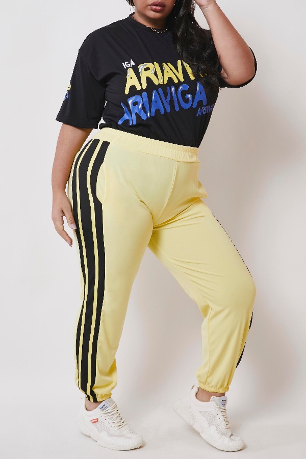 

lovely Casual Letter Print Black Plus Size Two-piece Pants Set
