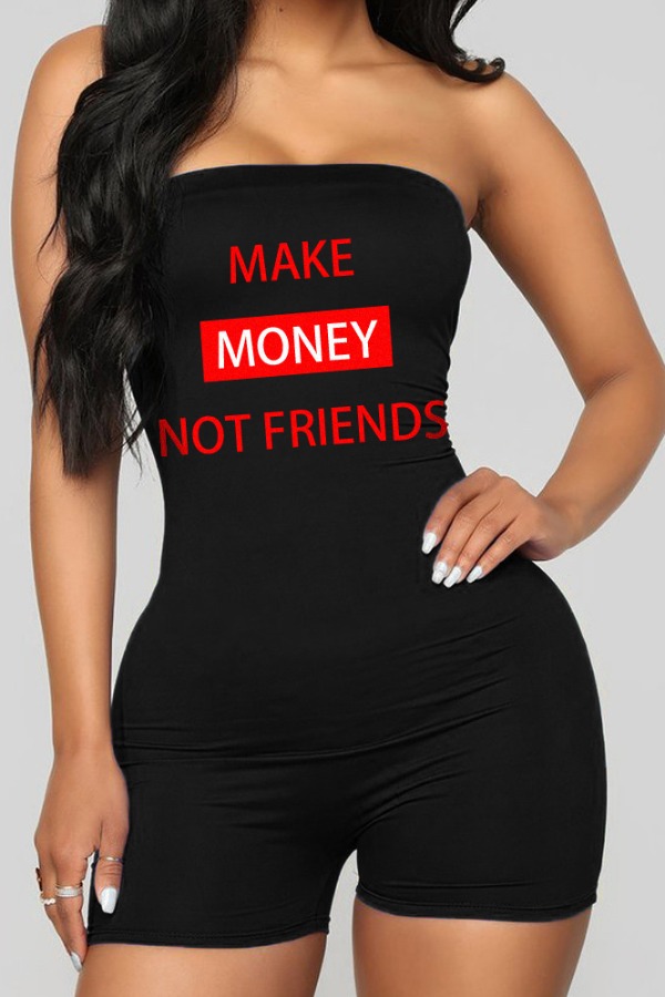 

lovely Stylish Letter Print Black One-piece Romper