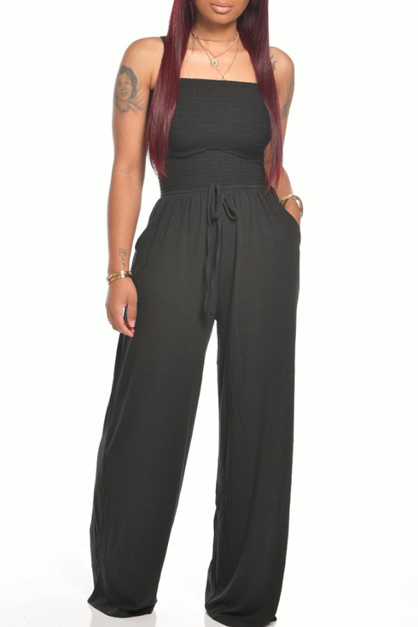 

lovely Stylish Lace-up Black One-piece Jumpsuit