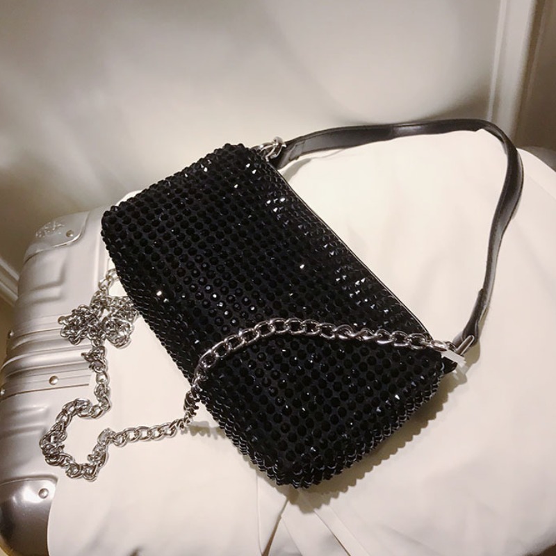 

lovely Stylish Rhinestone Decorative Black Crossbody Bag