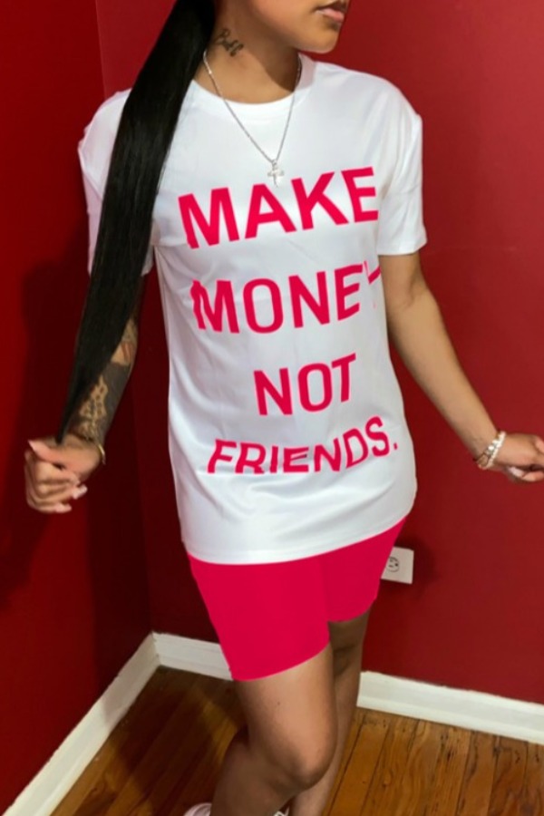 

lovely Sportswear Letter Print Red Two-piece Shorts Set