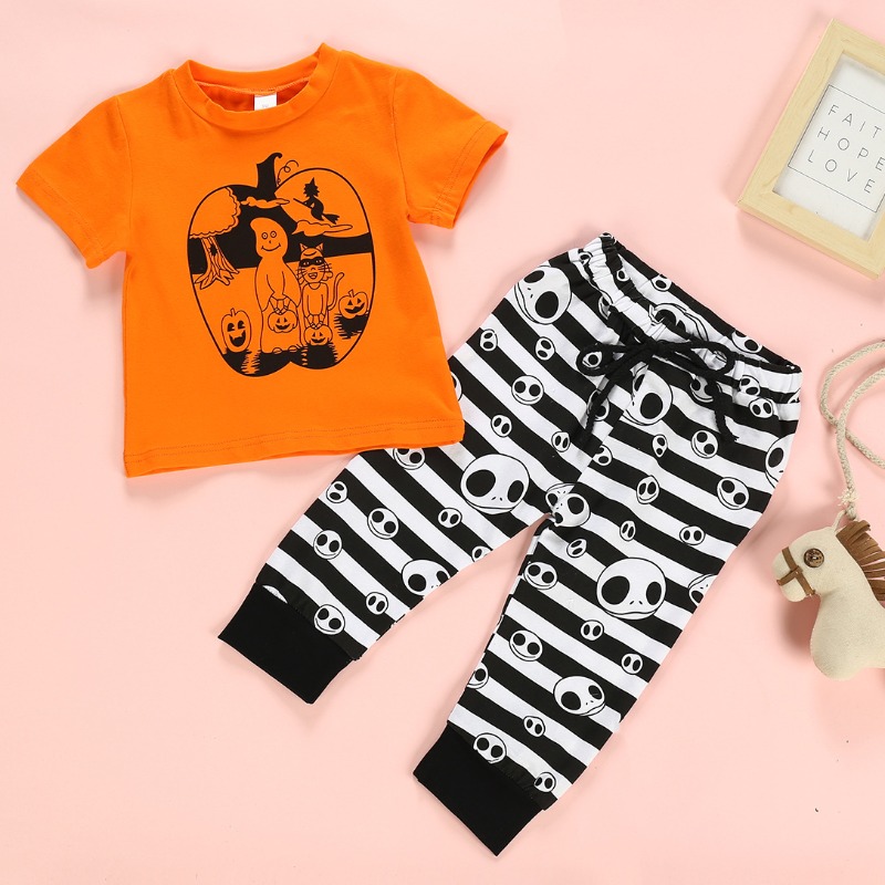 

lovely Leisure Print Orange Boy Two-piece Pants Set