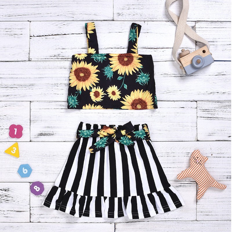 

lovely Stylish Print Black Girl Two-piece Skirt Set