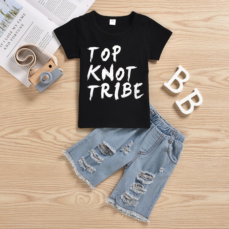 

lovely Casual Letter Black Boy Two-piece Shorts Set