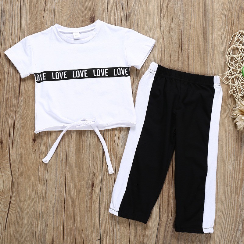 

lovely Casual Letter Patchwork White Girl Two-piece Pants Set