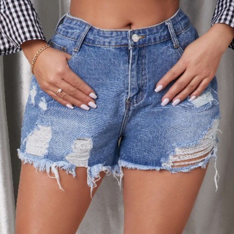 

lovely Casual Broken Holes Blue Denim Shorts