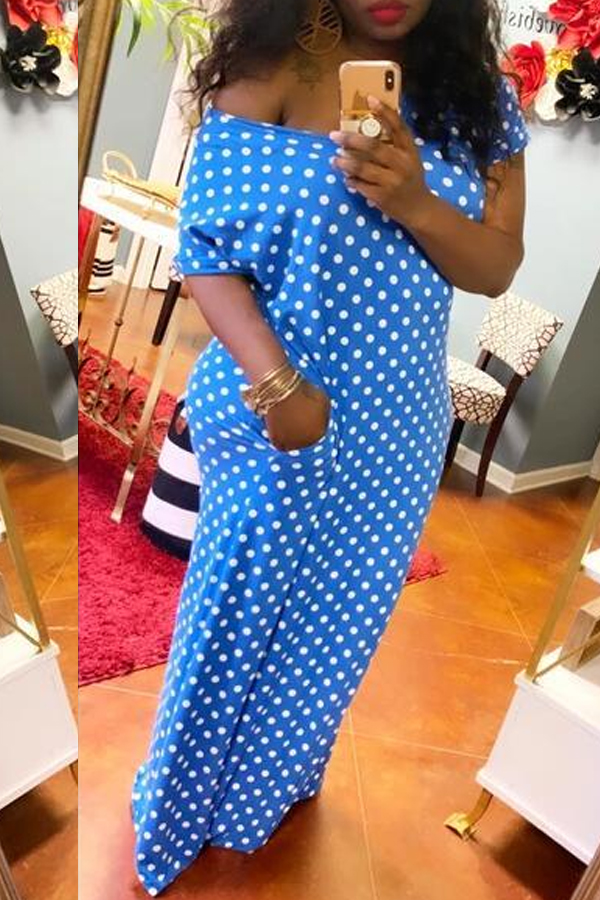 

lovely Chic Dot Print Blue Maxi Dress