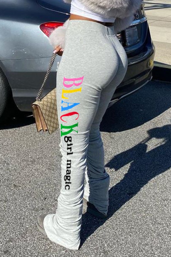 

lovely Casual Letter Print Grey Plus Size Pants