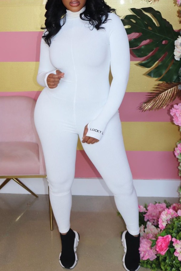 

lovely Stylish Zipper Design White Plus Size One-piece Jumpsuit