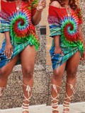 LW Plus Size Inclined Neck Tie Dye Dress