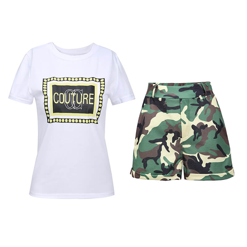 Lovely Trendy Camo Print Plus Size Two-piece Shorts Set