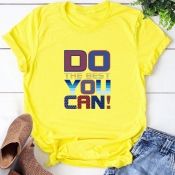 Lovely Leisure O Neck Letter Yellow T-shirt