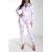 Lovely Casual Print Light Pink One-piece Jumpsuit