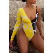 Lovely Patchwork Yellow One-piece Swimsuit