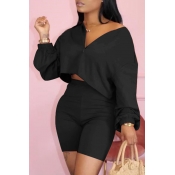 LW BASICS Zipper Design Black Shorts Set