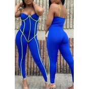 Lovely Trendy Patchwork Blue One-piece Jumpsuit