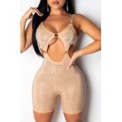 Lovely Trendy Hollow-out Apricot One-piece Romper