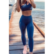 Lovely Sportswear Hollow-out Blue Two-piece Pants 