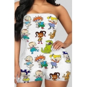 Lovely Leisure Cartoon Print White Plus Size One-p