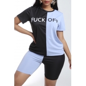 Lovely Casual Patchwork Baby Blue Two-piece Shorts