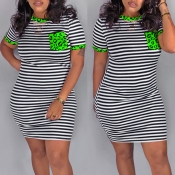 Lovely Casual Striped Green Mini Dress