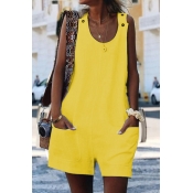 Lovely Casual Pocket Patched Yellow Plus Size One-