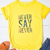 Lovely Casual O Neck Letter Yellow T-shirt