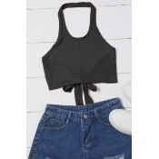 Lovely Casual Lace-up Black Camisole