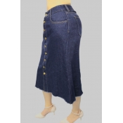 Lovely Trendy Buttons Design Blue Plus Size Skirts