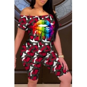 Lovely Casual Camo Print Red Plus Size Two-piece S
