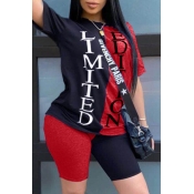 Lovely Casual Letter Print Red Two-piece Shorts Se