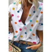 Lovely Casual Dot Print White Plus Size Shirt