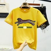Lovely Leisure O Neck Print Yellow T-shirt