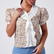 Lovely Trendy Floral Print Pink Blouse