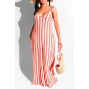 Lovely Casual Striped Pink Maxi Dress