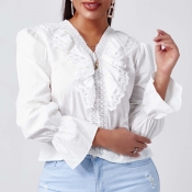 Lovely Trendy Lace Patchwork White Blouse