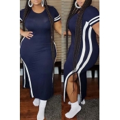 LW Plus Size Casual Patchwork Dark Blue Ankle Leng