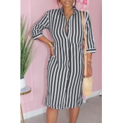 Lovely Trendy Striped Black Knee Length Dress