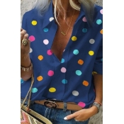 Lovely Casual Dot Print Blue Plus Size Shirt