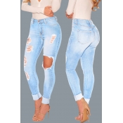 Lovely Stylish Hollow-out Blue Jeans