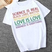 Lovely Casual O Neck Letter Print White T-shirt