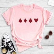 lovely Leisure O Neck Print Pink T-shirt